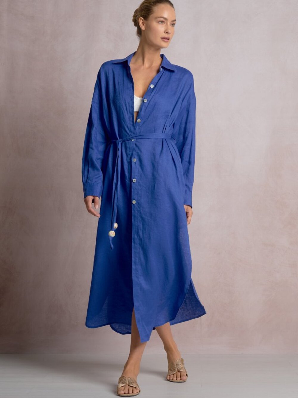 NWT Elan Sapphire Blue Maxi Shirt Dress